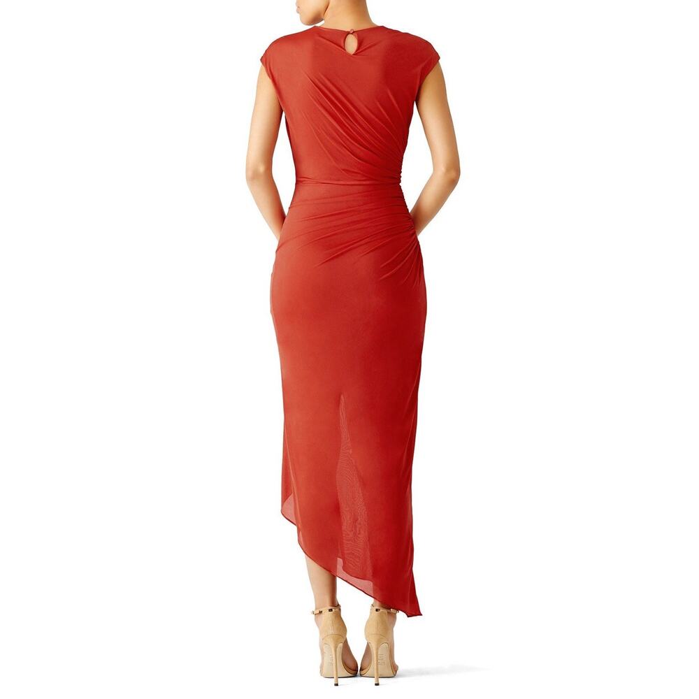 Halston Heritage Draped Jersey Cut Out Criss Cross Gathered Chili Red Dress 8 - Picture 4 of 7